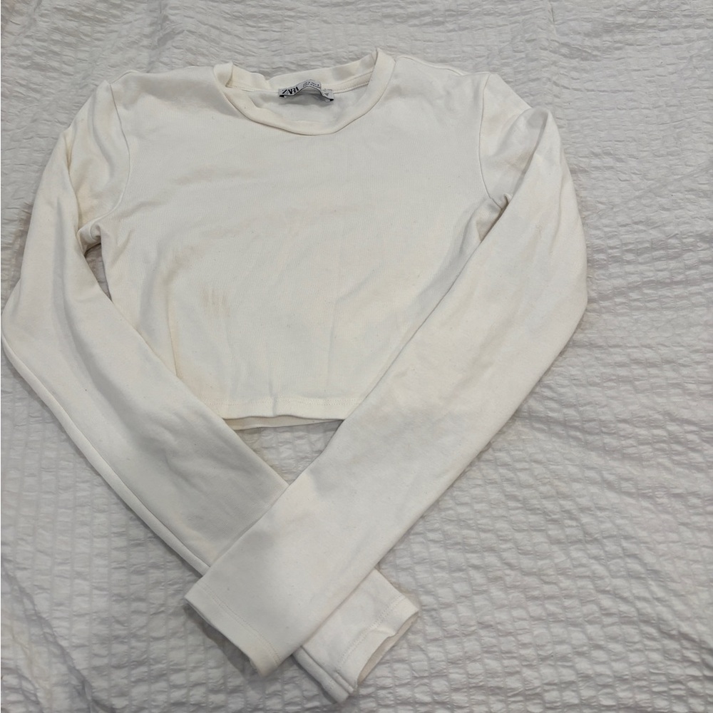 Zara Cream Long Sleeve Crop Top